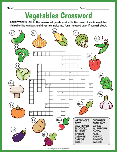 Vegetables Crossword