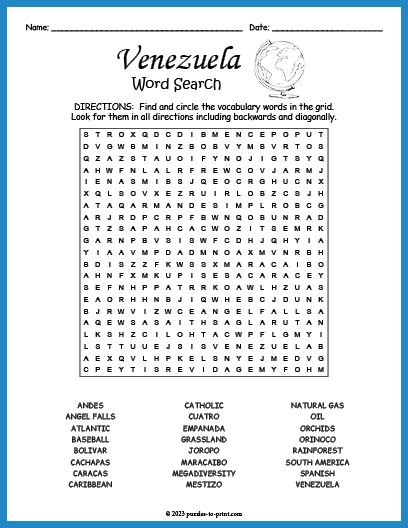 Venezuela Word Search