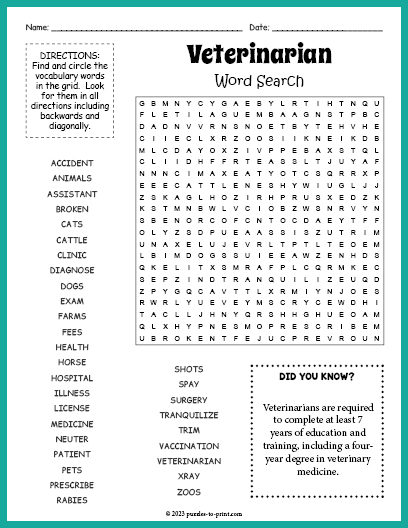 Veterinarian Word Search