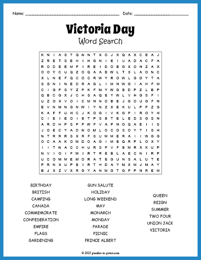 Victoria Day Word Search