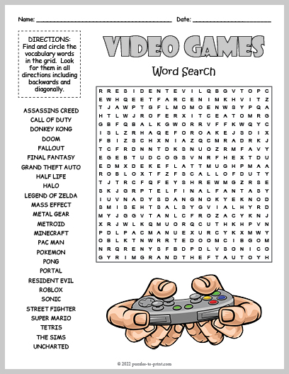 Video Games Word Search