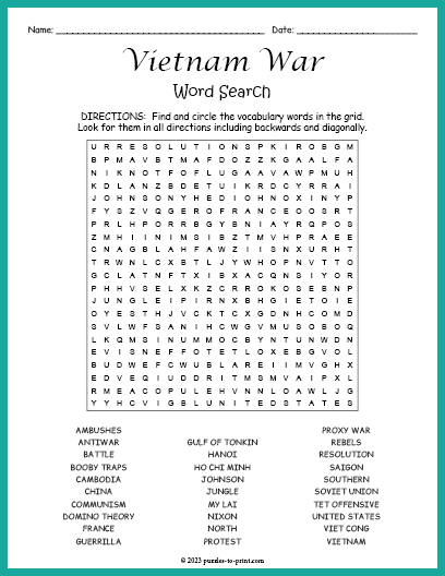 Vietnam War Word Search