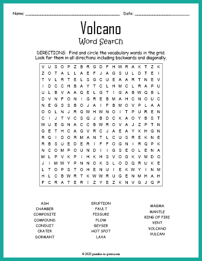 Volcano Word Search