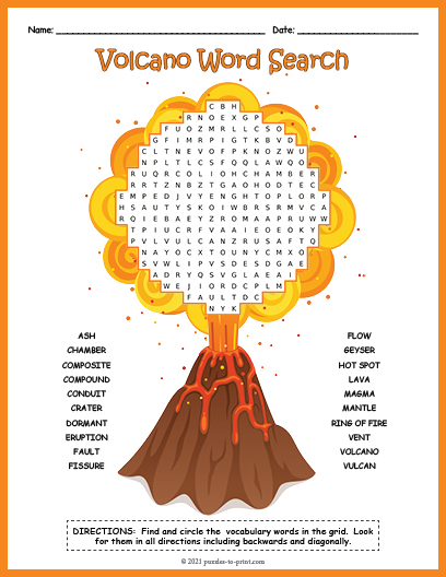 Volcanoes Word Search thumbnail