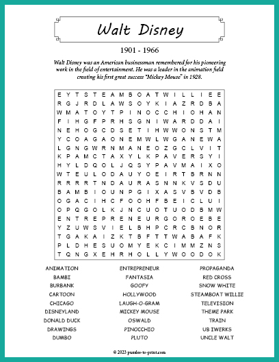 Walt Disney Word Search