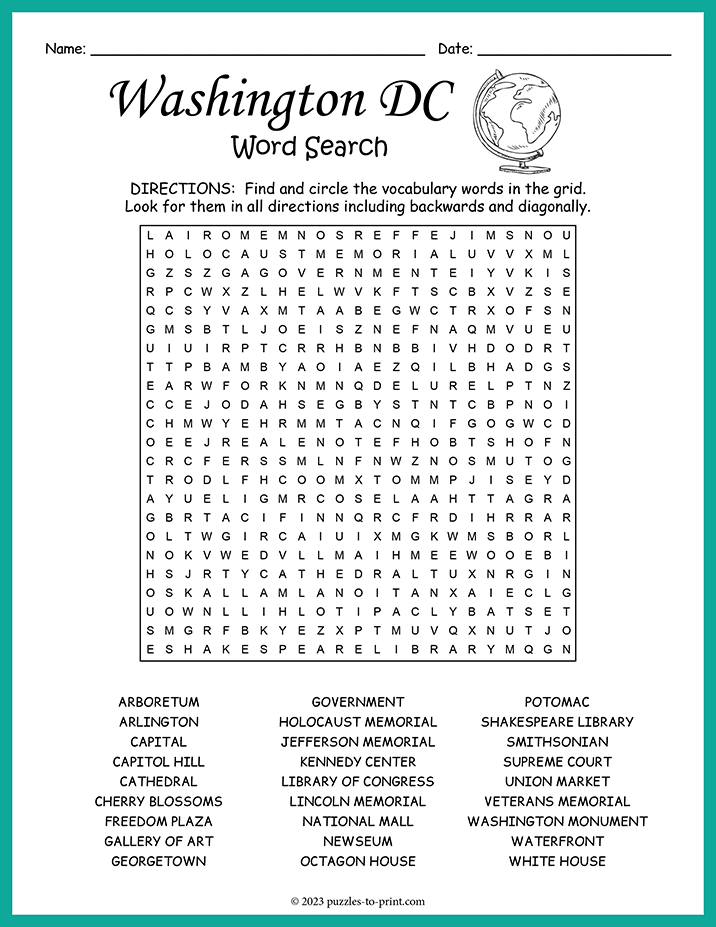 Washington DC Word Search