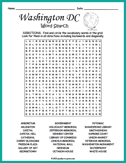 Washington DC Word Search