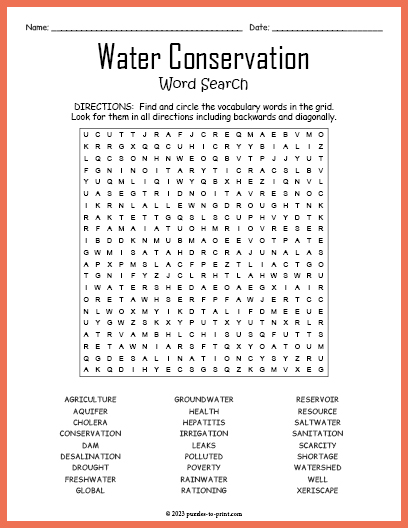 Water Conservation Word Search