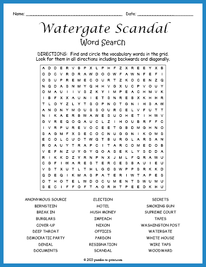 Watergate Scandal Word Search