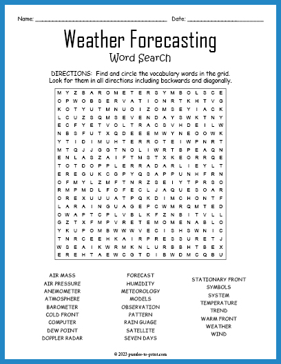 Weather Forecasting Word Search