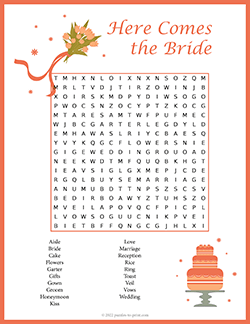 Free printable Wedding Word Search puzzle worksheet