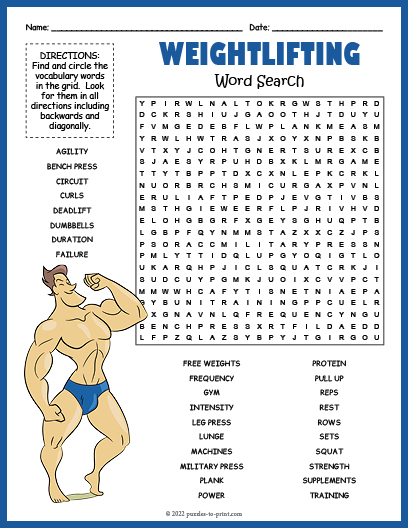 Weight Training Word Search