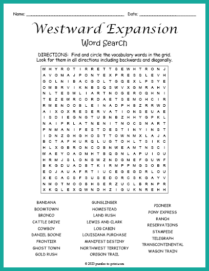 Westward Expansion Word Search