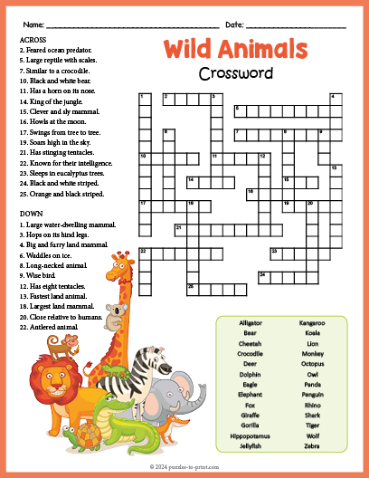Wild Animals Crossword Word Search