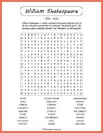 William Shakespeare Word Search Thumbnail