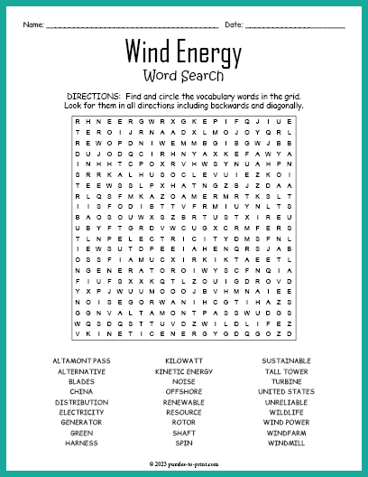 Wind Energy Word Search