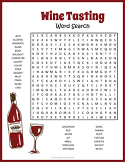Free printable Wine Tasting Word Search Puzzle puzzle