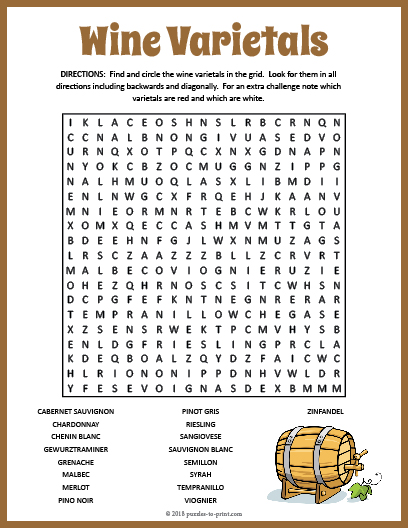 Wine Word Search Puzzle