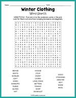 Winter Clothing Word Search Thumbnail
