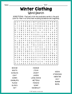 Winter Clothing Word Search thumbnail