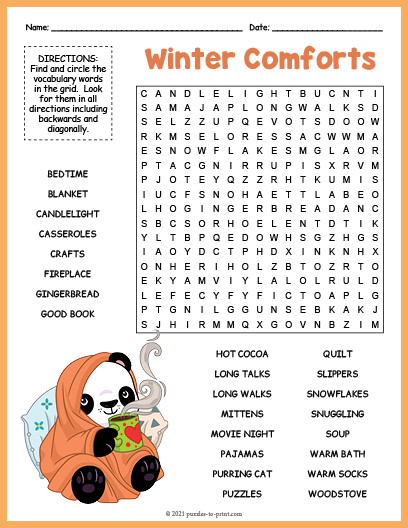 Winter Comforts Word Search