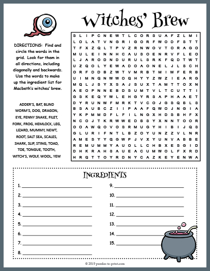 Witches Brew Word Search