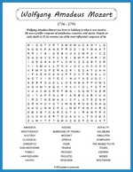 Wolfgang Amadeus Mozart Word Search Thumbnail