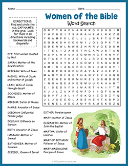 Free printable Women of the Bible Word Search puzzle worksheet