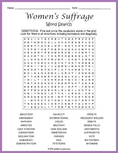 Women's Suffrage Word Search
