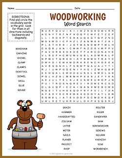 Free printable Woodworking Word Search puzzle worksheet