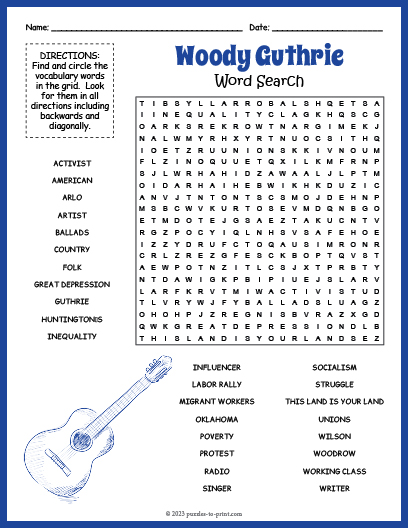 Woody Guthrie Word Search