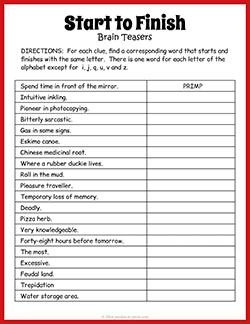 Free printable Word Brain Teaser puzzle worksheet