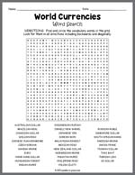 World Currencies Word Search Thumbnail