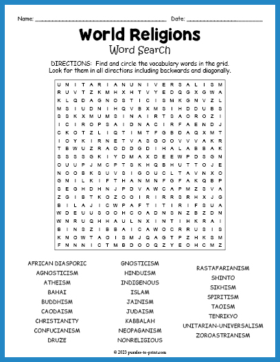 World Religions Word Search