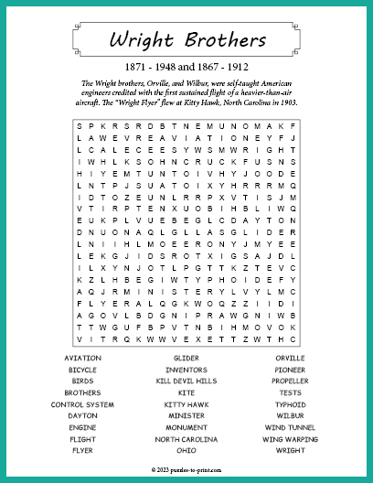 Wright Brothers Word Search