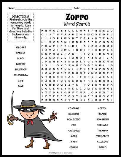 Zorro Word Search